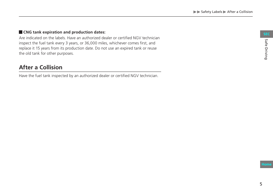 After a collision | HONDA 2012 Civic Natural Gas User Manual | Page 5 / 33