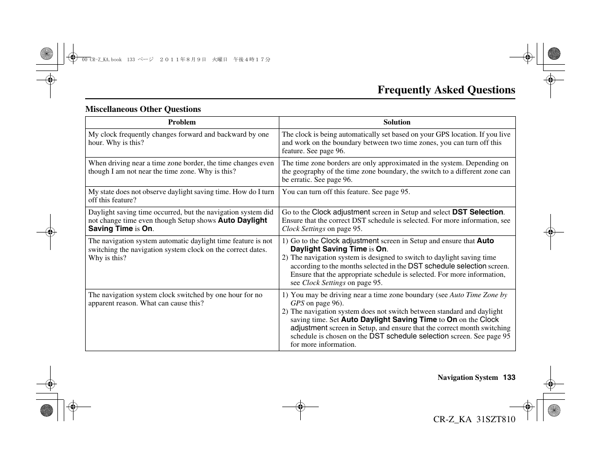 Frequently asked questions | HONDA 2012 CR-Z Navigation User Manual | Page 134 / 155