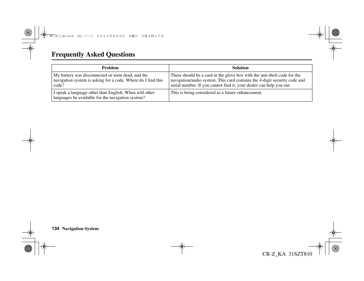 Frequently asked questions | HONDA 2012 CR-Z Navigation User Manual | Page 135 / 155