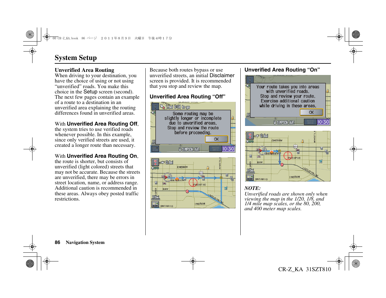 System setup | HONDA 2012 CR-Z Navigation User Manual | Page 87 / 155