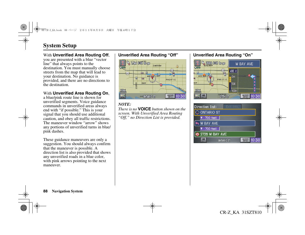 System setup | HONDA 2012 CR-Z Navigation User Manual | Page 89 / 155