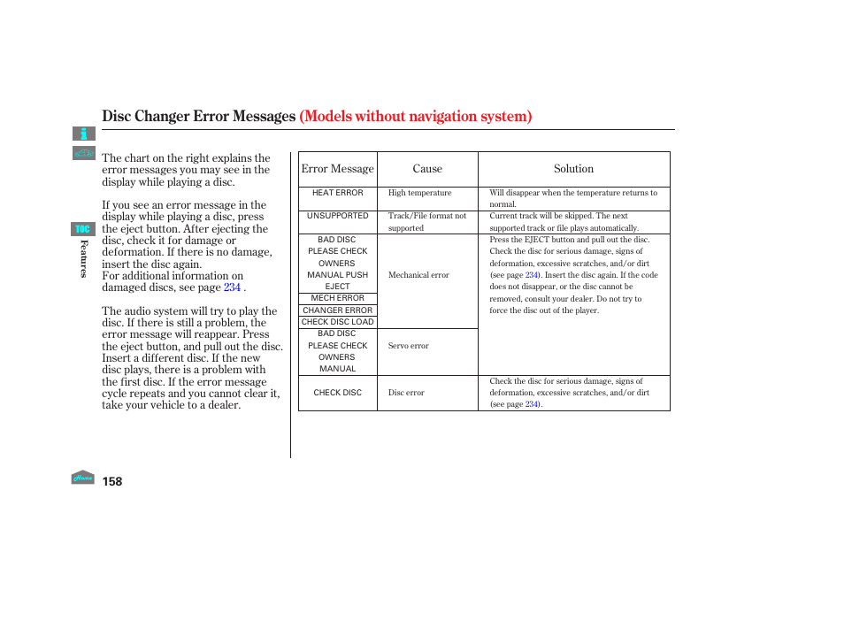 Disc changer error messages, 2012 crosstour | HONDA 2012 Accord Crosstour User Manual | Page 162 / 435