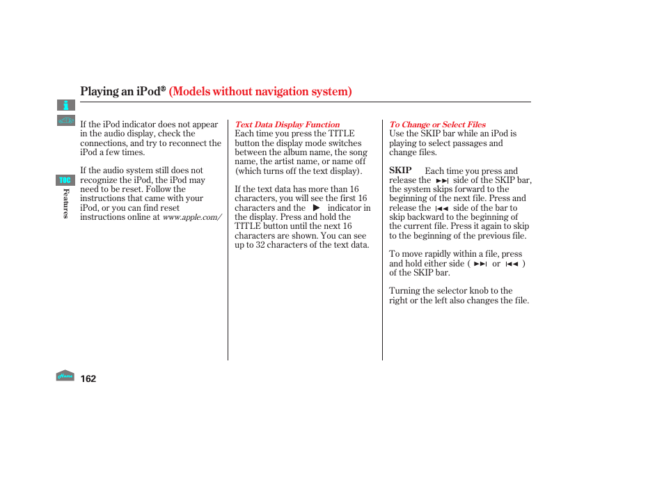 Playing an ipod (models without navigation system) | HONDA 2012 Accord Crosstour User Manual | Page 166 / 435