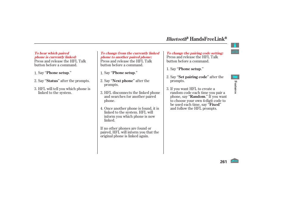 Handsfreelink, Bluetooth | HONDA 2012 Accord Crosstour User Manual | Page 265 / 435