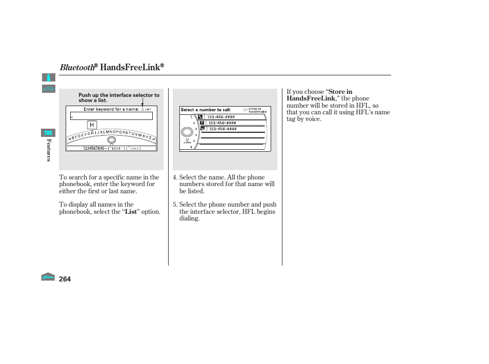 Handsfreelink, Bluetooth | HONDA 2012 Accord Crosstour User Manual | Page 268 / 435