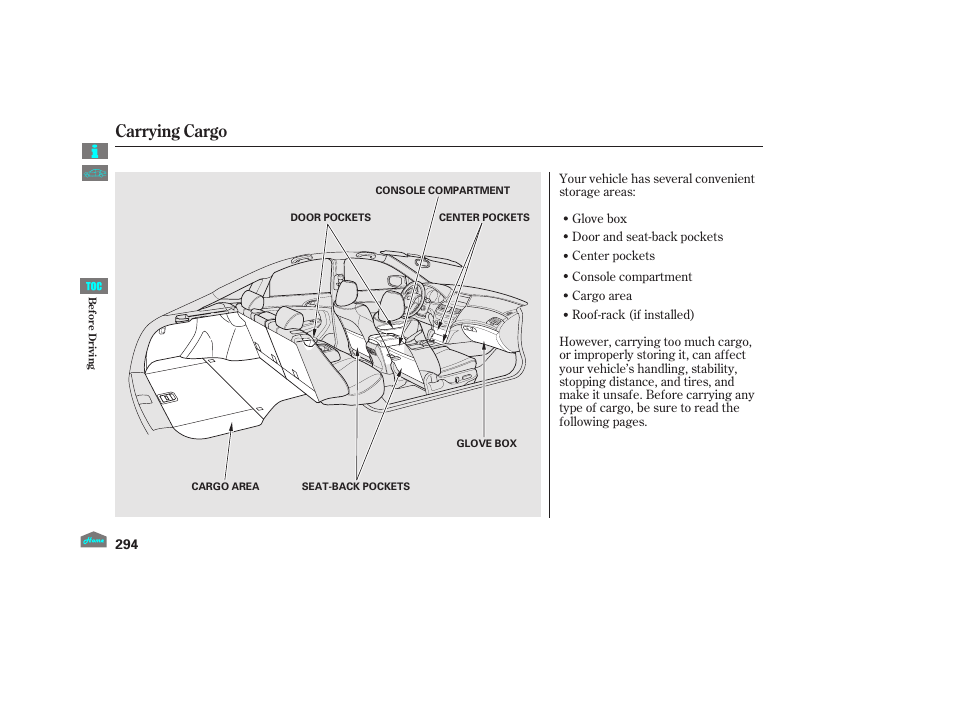 Carrying cargo, 2012 crosstour | HONDA 2012 Accord Crosstour User Manual | Page 298 / 435