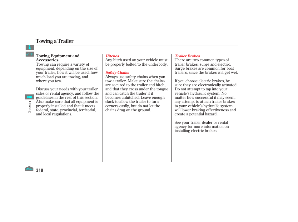 Towing a trailer | HONDA 2012 Accord Crosstour User Manual | Page 322 / 435