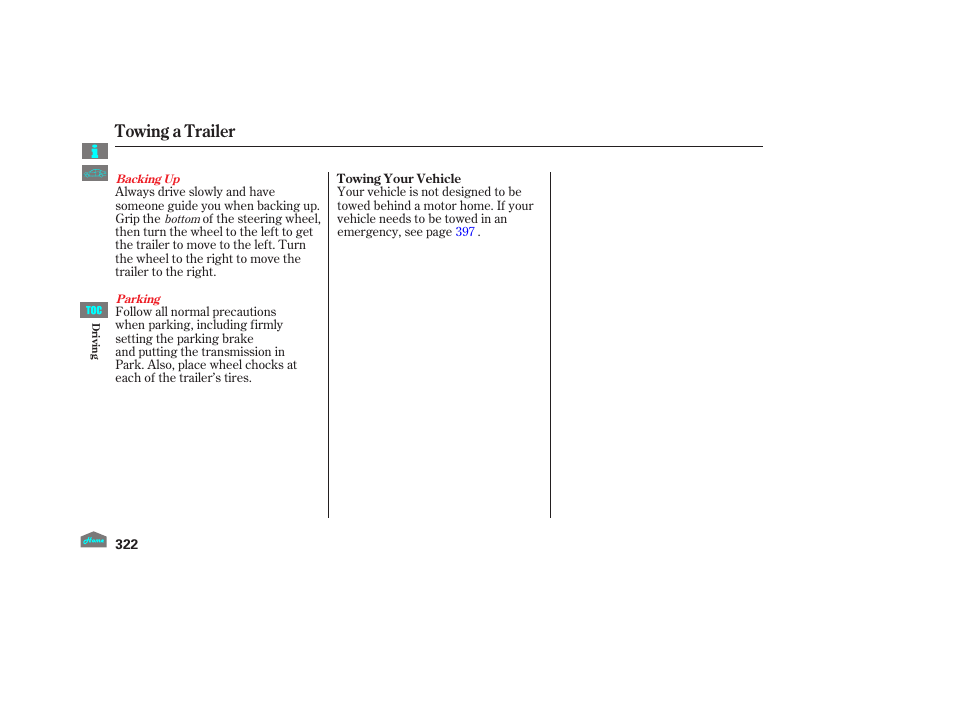 Towing a trailer | HONDA 2012 Accord Crosstour User Manual | Page 326 / 435