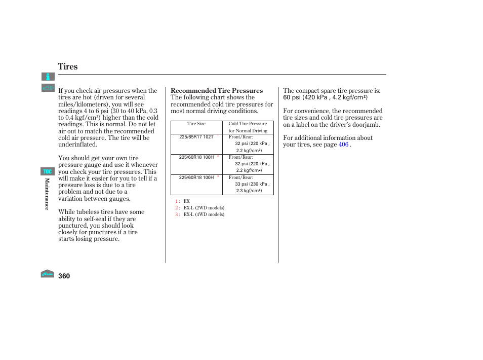 Tires, 2012 crosstour | HONDA 2012 Accord Crosstour User Manual | Page 364 / 435