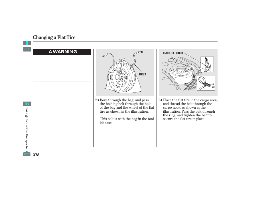 Changing a flat tire, 2012 crosstour | HONDA 2012 Accord Crosstour User Manual | Page 382 / 435