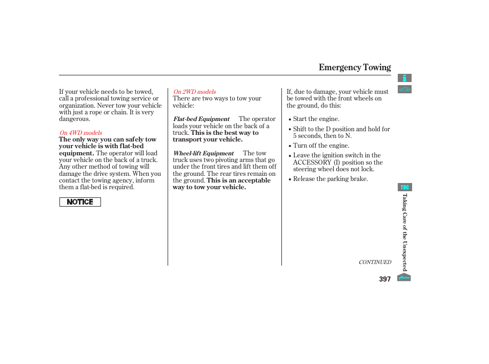 Emergency towing, 2012 crosstour | HONDA 2012 Accord Crosstour User Manual | Page 401 / 435