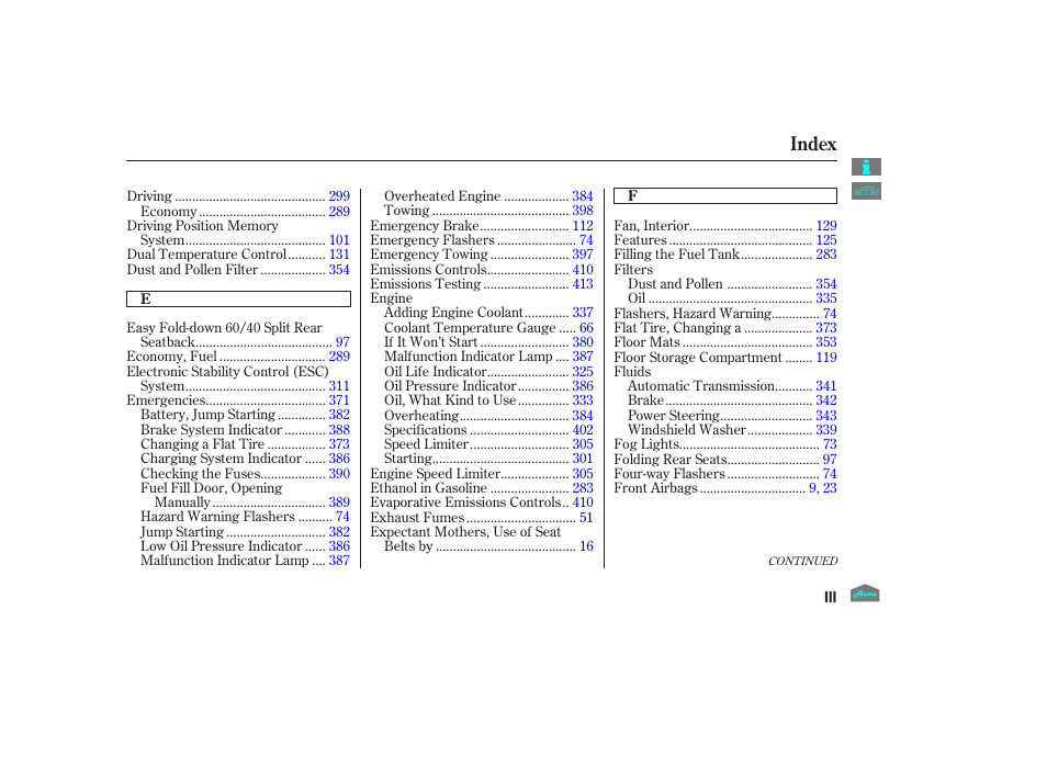 Index | HONDA 2012 Accord Crosstour User Manual | Page 426 / 435