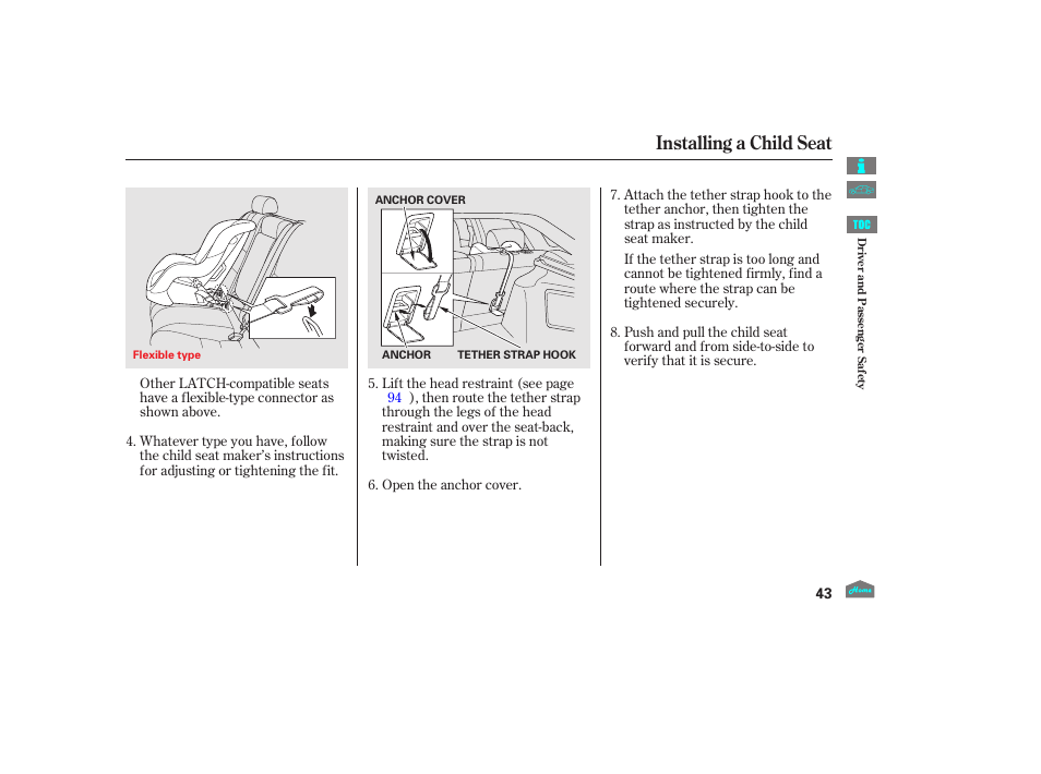 Installing a child seat, 2012 crosstour | HONDA 2012 Accord Crosstour User Manual | Page 47 / 435