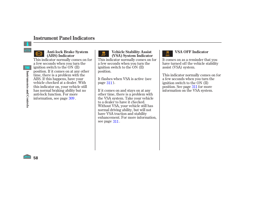 Instrument panel indicators, 2012 crosstour | HONDA 2012 Accord Crosstour User Manual | Page 62 / 435