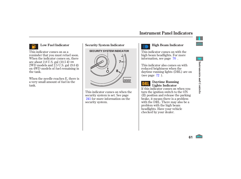 Instrument panel indicators, 2012 crosstour | HONDA 2012 Accord Crosstour User Manual | Page 65 / 435