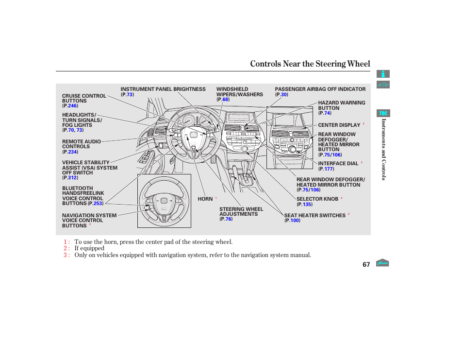 Controls near the steering wheel, 2012 crosstour | HONDA 2012 Accord Crosstour User Manual | Page 71 / 435