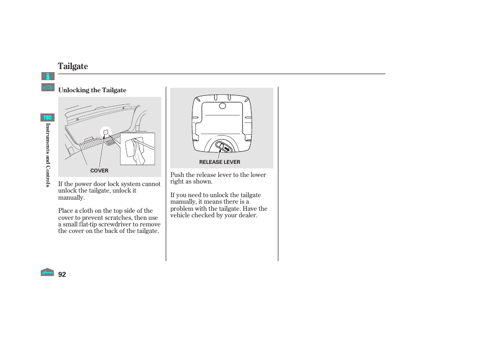 Tailgate, 2012 crosstour | HONDA 2012 Accord Crosstour User Manual | Page 96 / 435