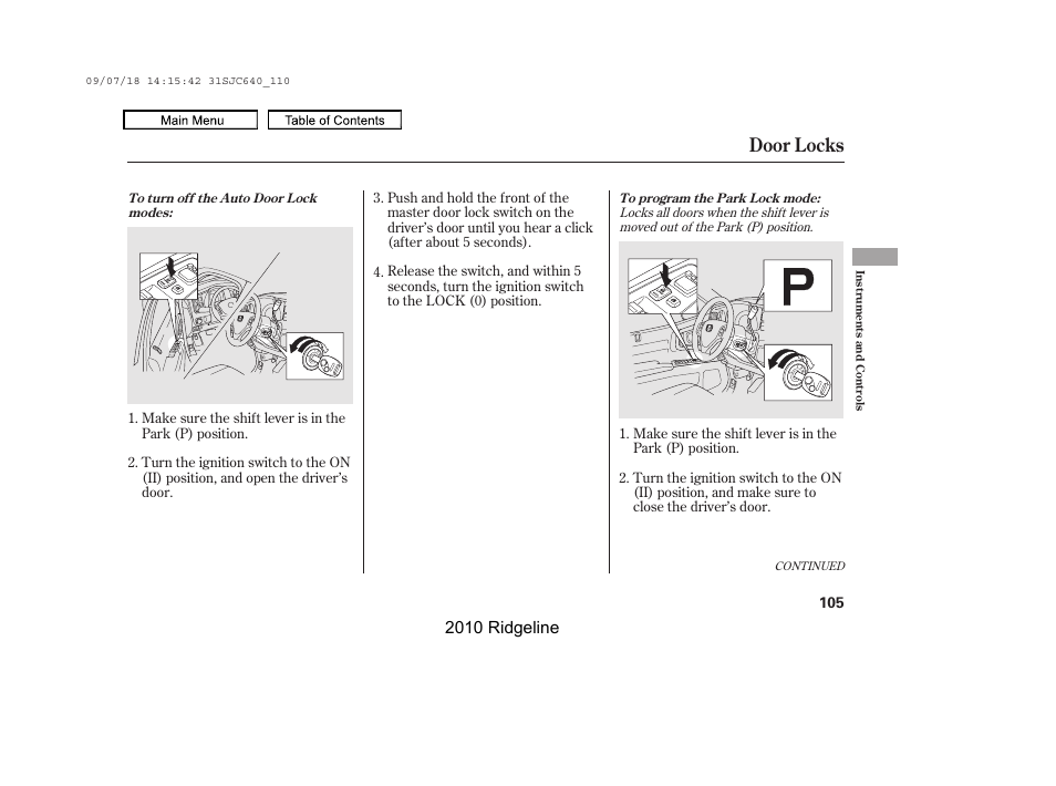 Door locks, 2010 ridgeline | HONDA 2010 Ridgeline User Manual | Page 109 / 423