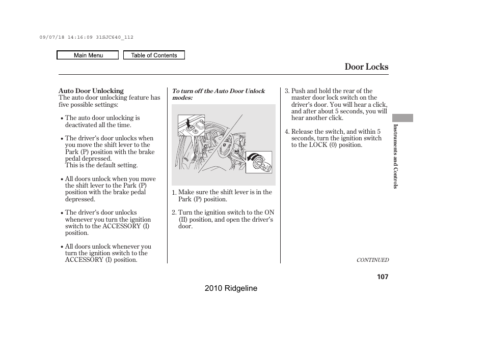 Door locks, 2010 ridgeline | HONDA 2010 Ridgeline User Manual | Page 111 / 423