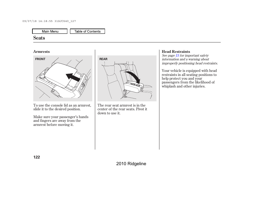 Seats | HONDA 2010 Ridgeline User Manual | Page 126 / 423