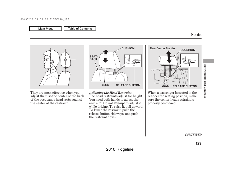 Seats, 2010 ridgeline | HONDA 2010 Ridgeline User Manual | Page 127 / 423