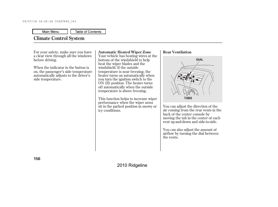 Climate control system | HONDA 2010 Ridgeline User Manual | Page 160 / 423