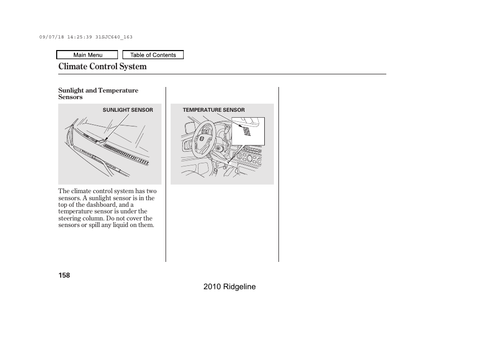 Climate control system | HONDA 2010 Ridgeline User Manual | Page 162 / 423