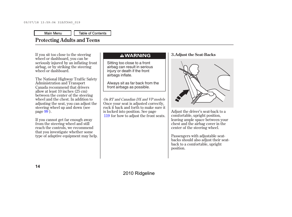 Protecting adults and teens | HONDA 2010 Ridgeline User Manual | Page 18 / 423