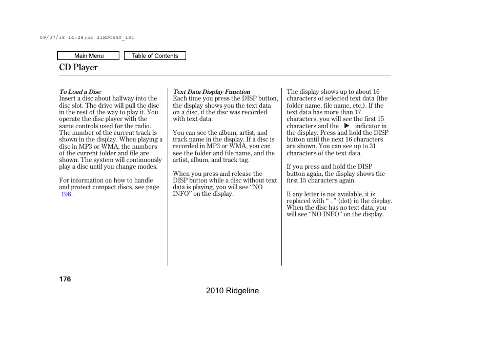 Cd player | HONDA 2010 Ridgeline User Manual | Page 180 / 423