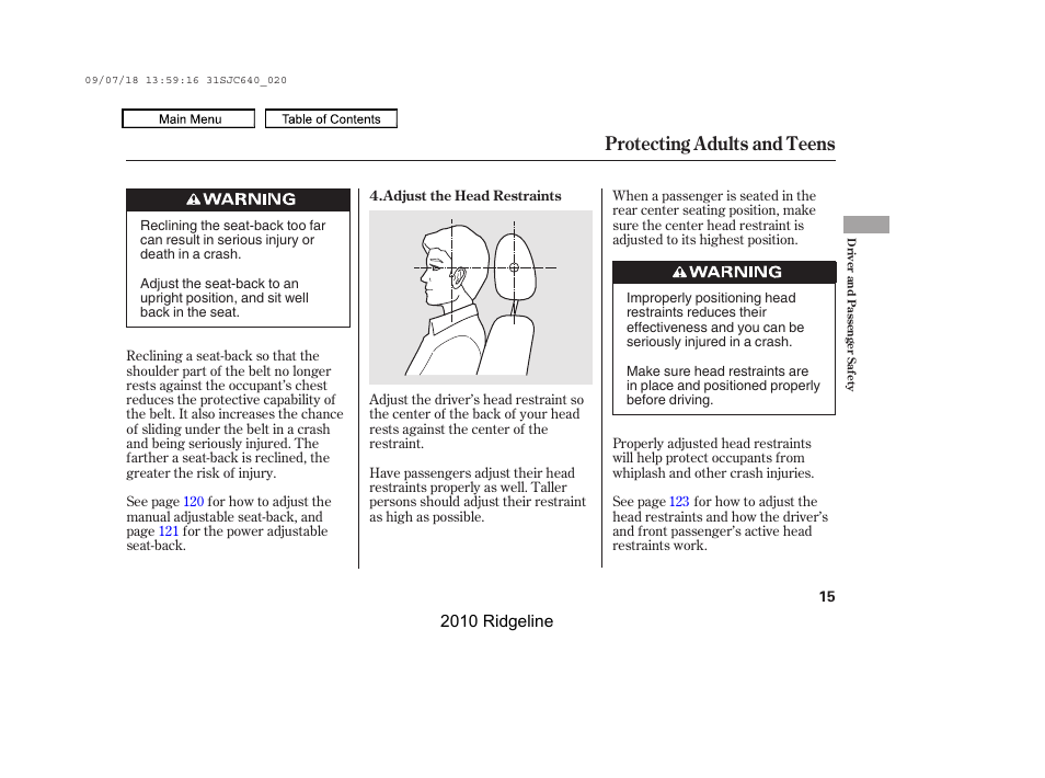 Protecting adults and teens | HONDA 2010 Ridgeline User Manual | Page 19 / 423