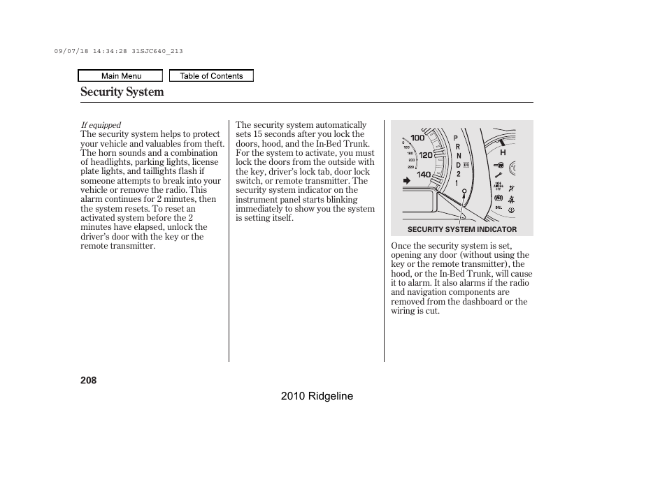 Security system | HONDA 2010 Ridgeline User Manual | Page 212 / 423