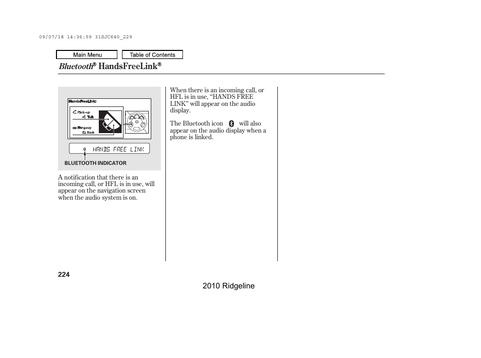 Handsfreelink | HONDA 2010 Ridgeline User Manual | Page 228 / 423