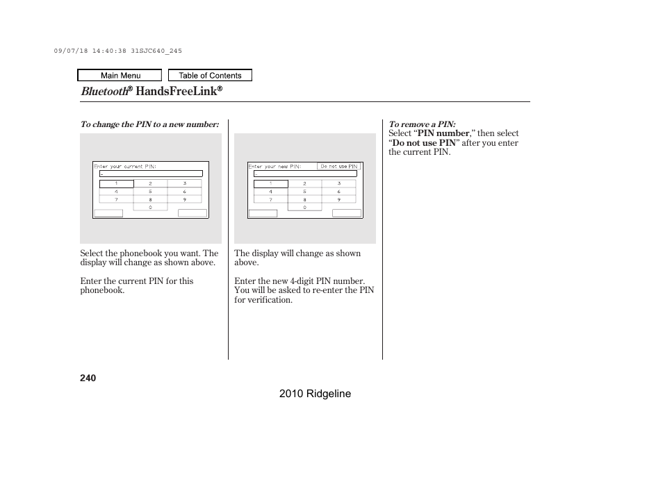 Handsfreelink, Bluetooth | HONDA 2010 Ridgeline User Manual | Page 244 / 423