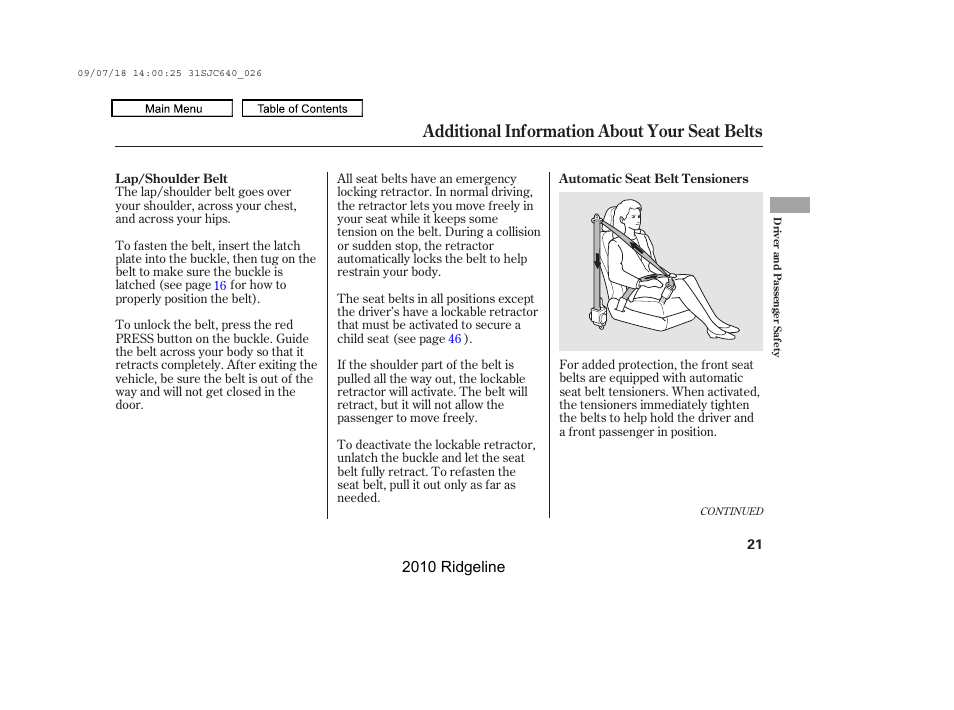 Additional information about your seat belts | HONDA 2010 Ridgeline User Manual | Page 25 / 423