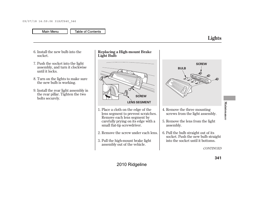 Lights | HONDA 2010 Ridgeline User Manual | Page 345 / 423