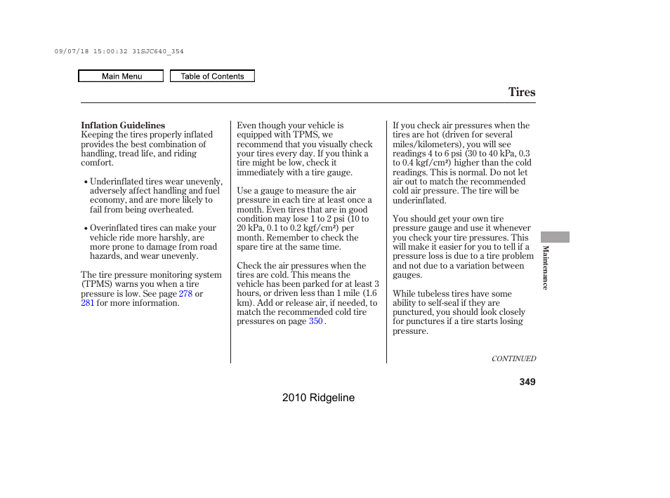 Tires | HONDA 2010 Ridgeline User Manual | Page 353 / 423