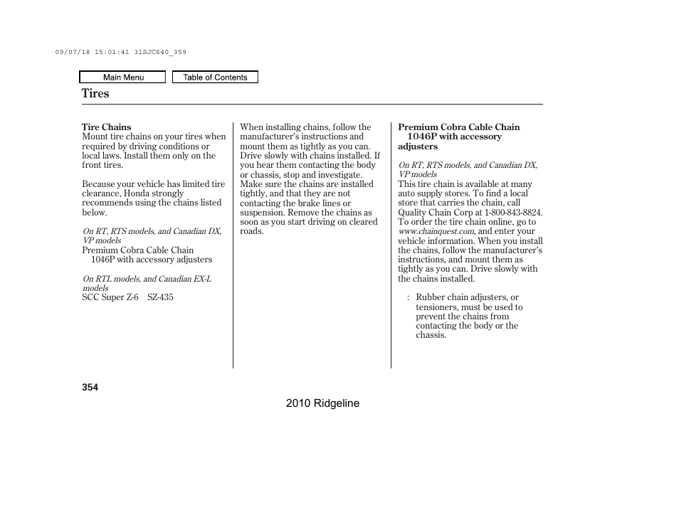 Tires | HONDA 2010 Ridgeline User Manual | Page 358 / 423