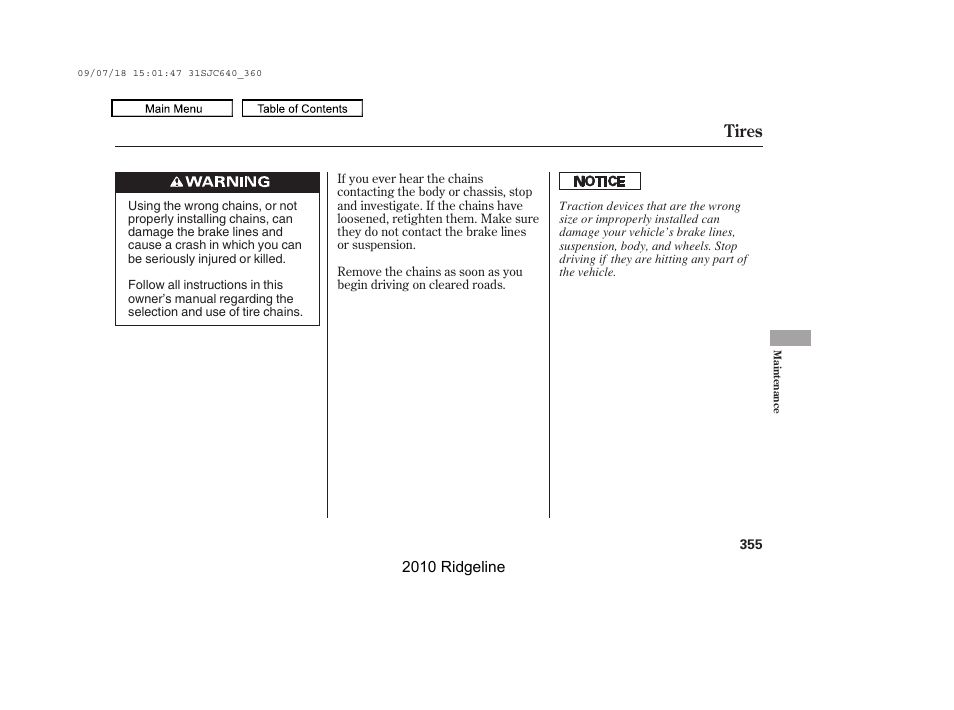 Tires | HONDA 2010 Ridgeline User Manual | Page 359 / 423