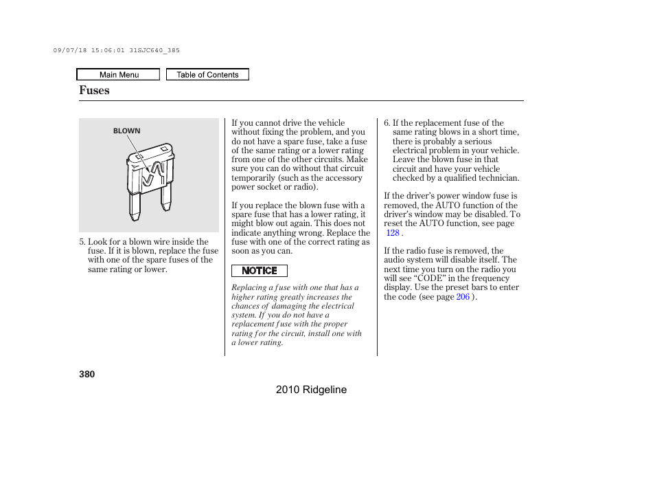 Fuses | HONDA 2010 Ridgeline User Manual | Page 384 / 423