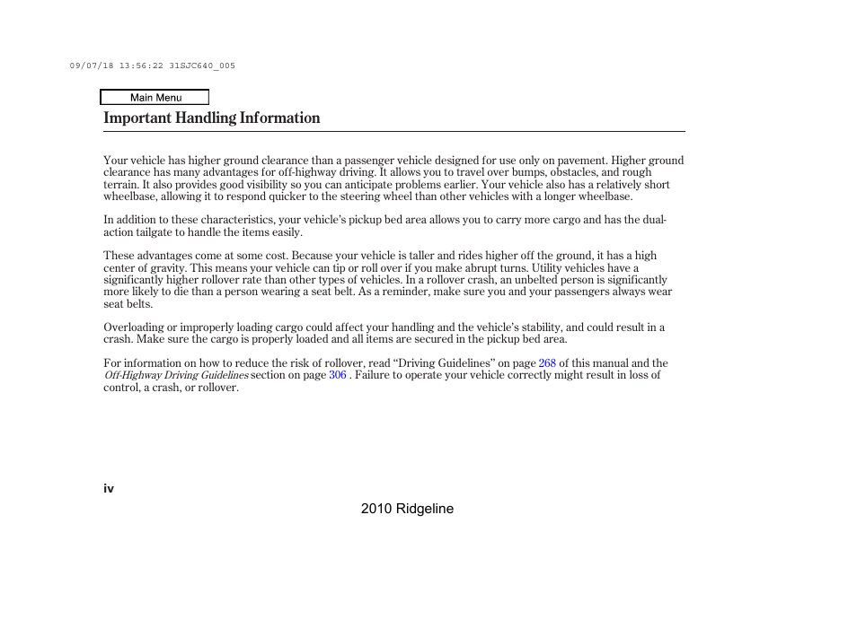 Important handling information | HONDA 2010 Ridgeline User Manual | Page 4 / 423