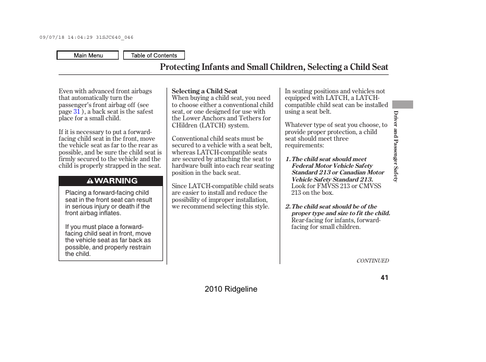 HONDA 2010 Ridgeline User Manual | Page 45 / 423