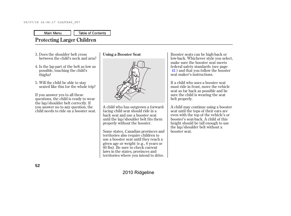 Protecting larger children | HONDA 2010 Ridgeline User Manual | Page 56 / 423