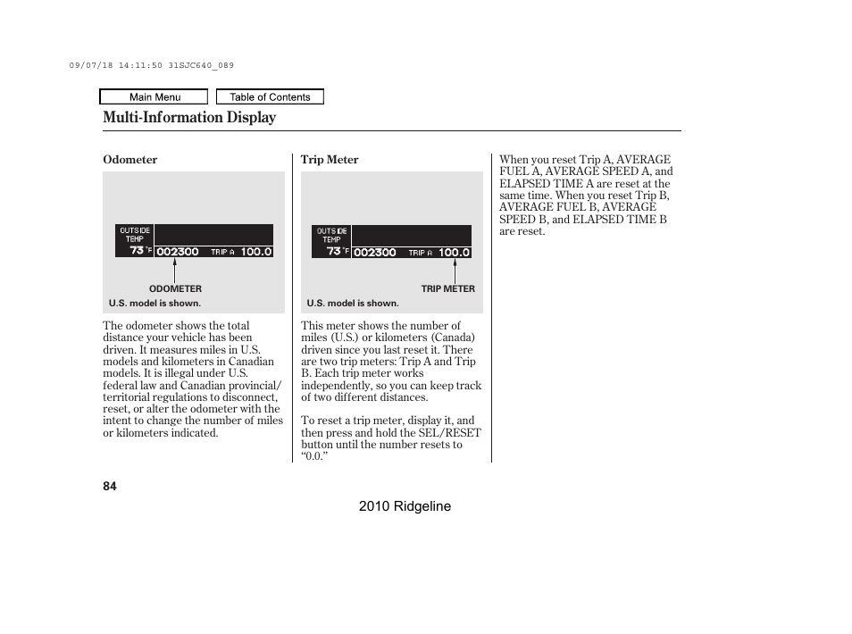 Multi-information display | HONDA 2010 Ridgeline User Manual | Page 88 / 423