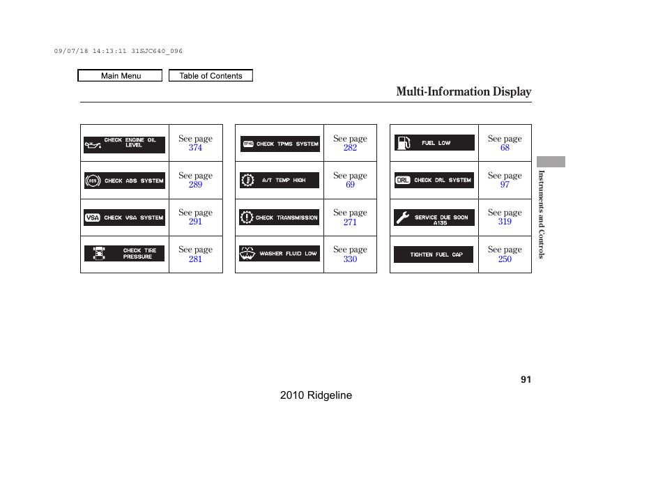 Multi-information display | HONDA 2010 Ridgeline User Manual | Page 95 / 423