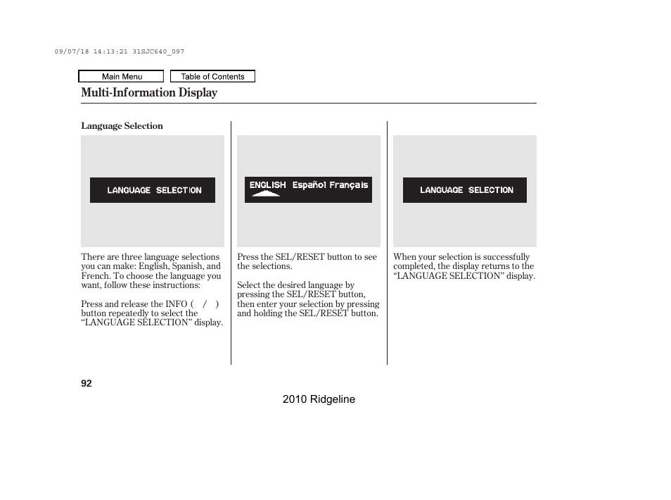 Multi-information display | HONDA 2010 Ridgeline User Manual | Page 96 / 423