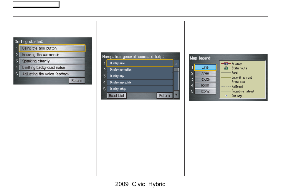 Information features, 2009 civic hybrid | HONDA 2009 Civic Hybrid Navigation User Manual | Page 70 / 152