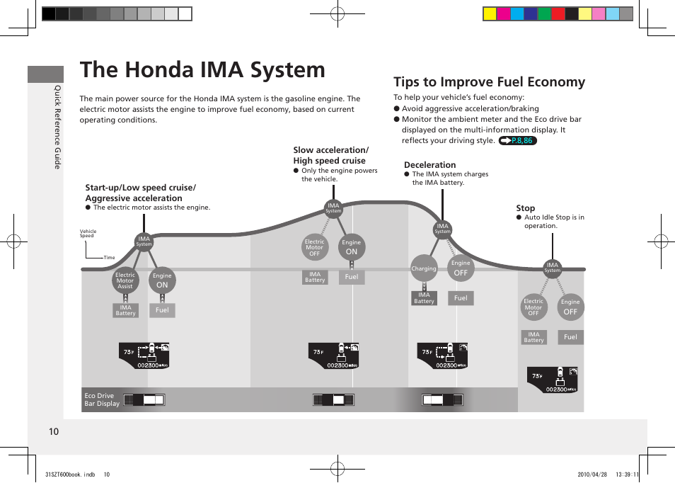 The honda ima system, Tips to improve fuel economy, 2011 cr-z | HONDA 2011 CR-Z User Manual | Page 11 / 332