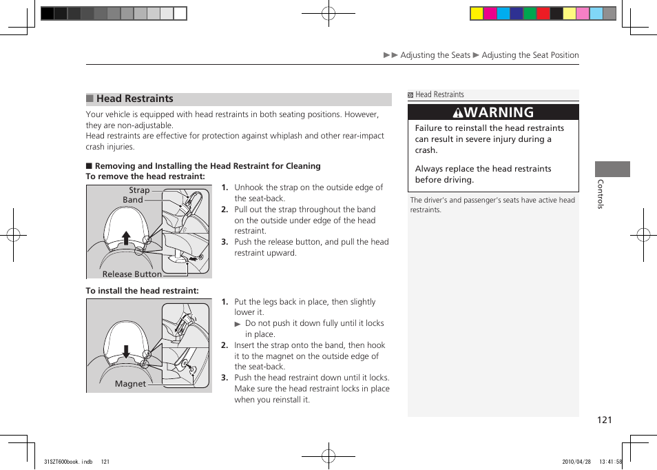 Warning, 2011 cr-z | HONDA 2011 CR-Z User Manual | Page 122 / 332