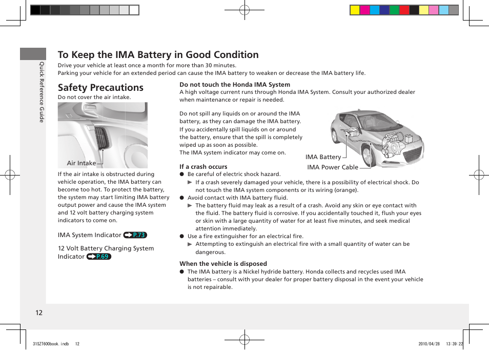 Safety precautions, 2011 cr-z | HONDA 2011 CR-Z User Manual | Page 13 / 332