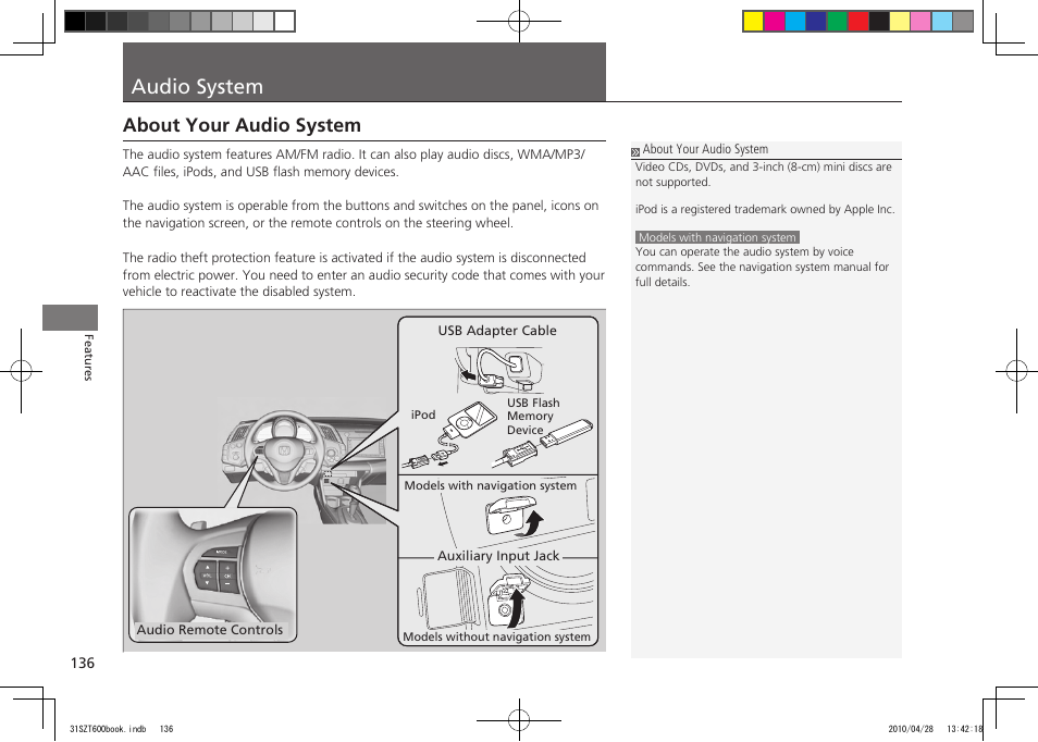 Audio system, About your audio system, 2011 cr-z | HONDA 2011 CR-Z User Manual | Page 137 / 332